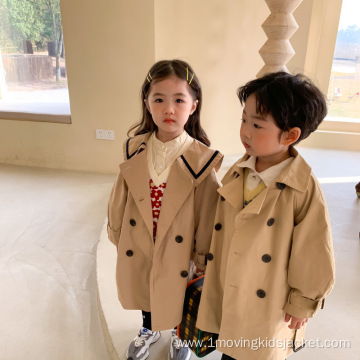 Children's College Style Double-Breasted Long Trench Coat